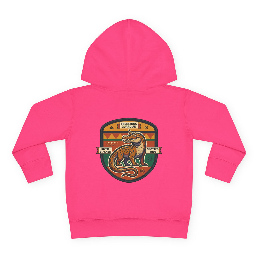 Toddler Hoodie — Retro Dinosaur Badge Pullover ("afrorodim" Chest Logo)
