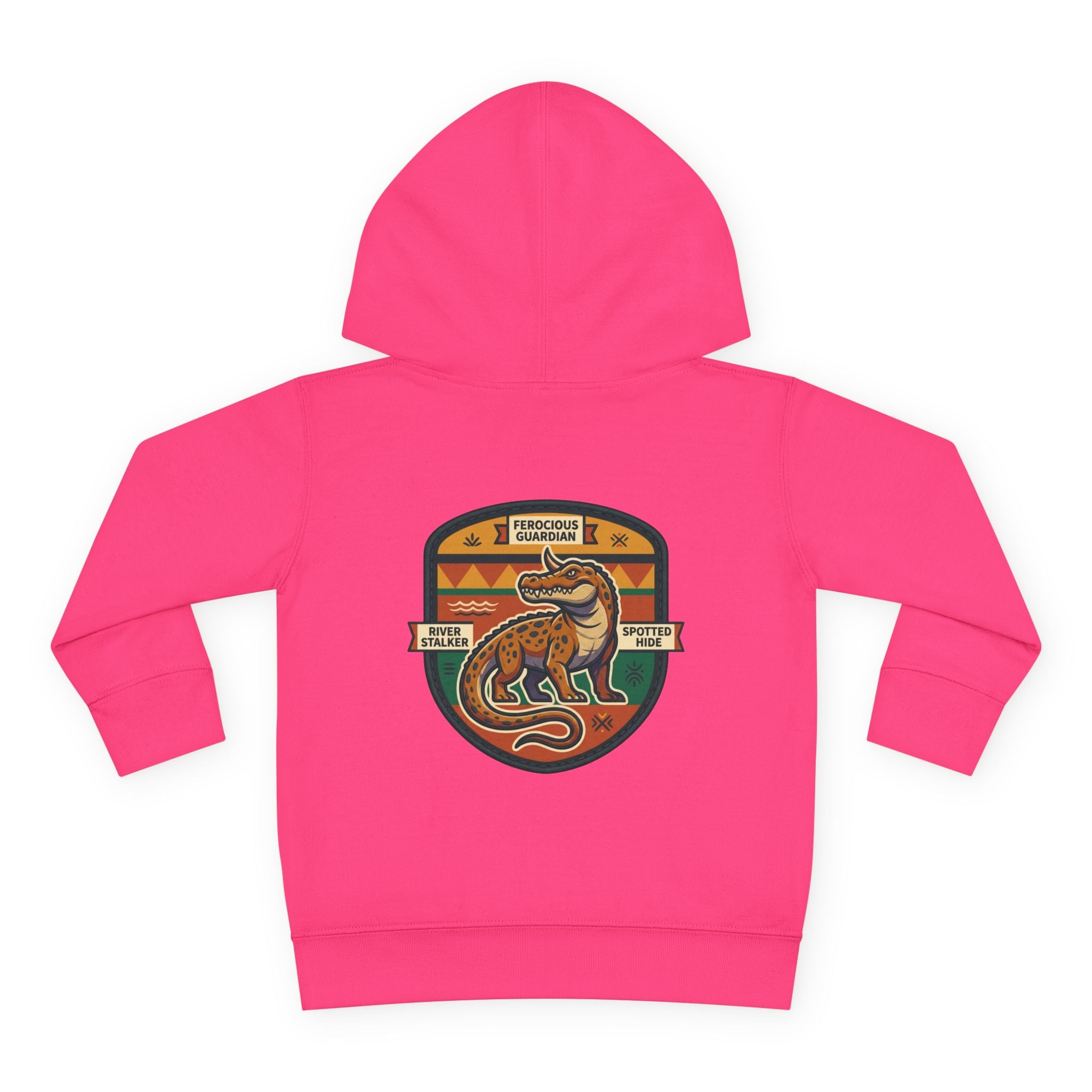 Toddler Hoodie — Retro Dinosaur Badge Pullover ("afrorodim" Chest Logo)