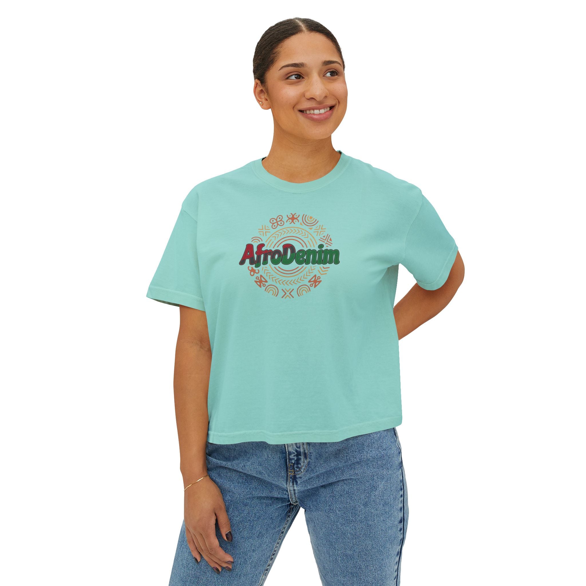 AfroDenim Graphic Tee — Women's Boxy Crop T‑Shirt