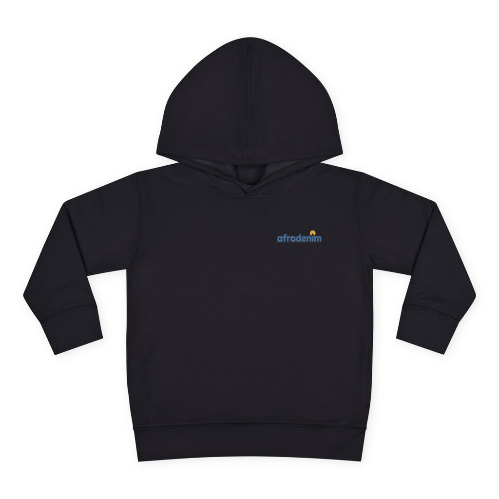 Toddler Hoodie — Retro Dinosaur Badge Pullover ("afrorodim" Chest Logo)