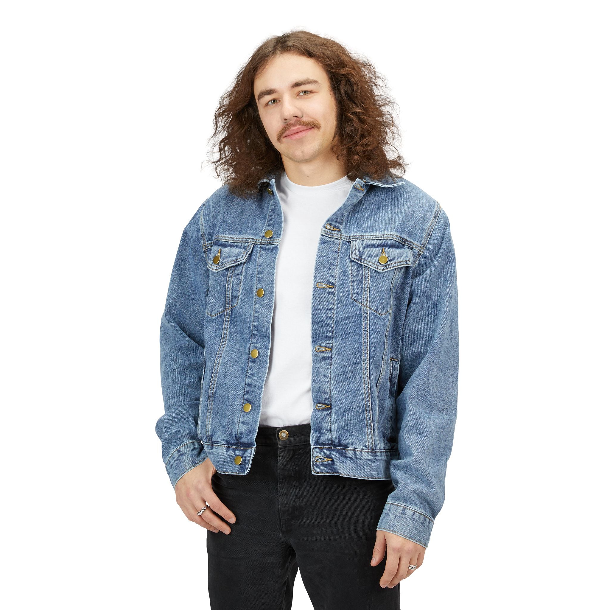 Denim Jacket — AfroDenim Printed Back Panel, Afrocentric Tribal Graphic
