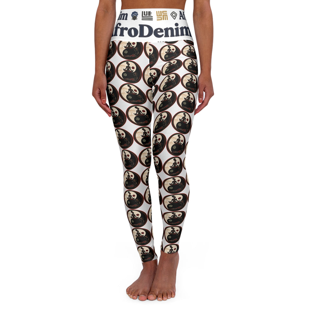 AfroDenim High-Waisted Yoga Leggings — Retro Afro Silhouette All-Over Print