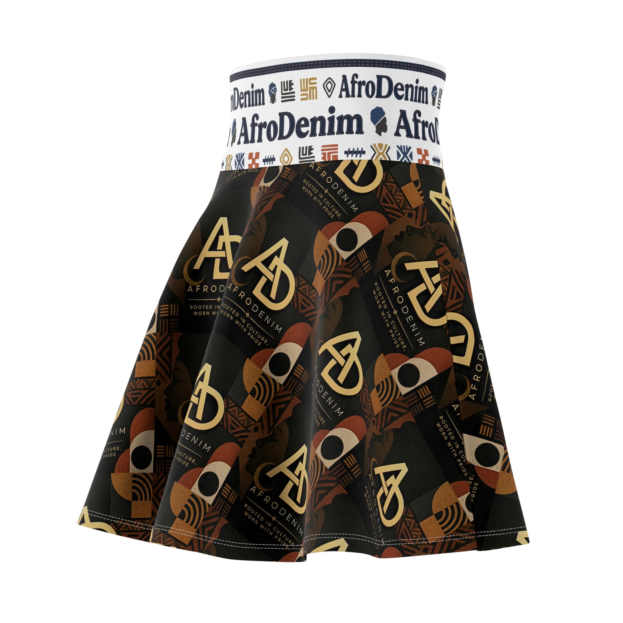 AfroDenim Patterned Skater Skirt — Afrocentric Logo Print