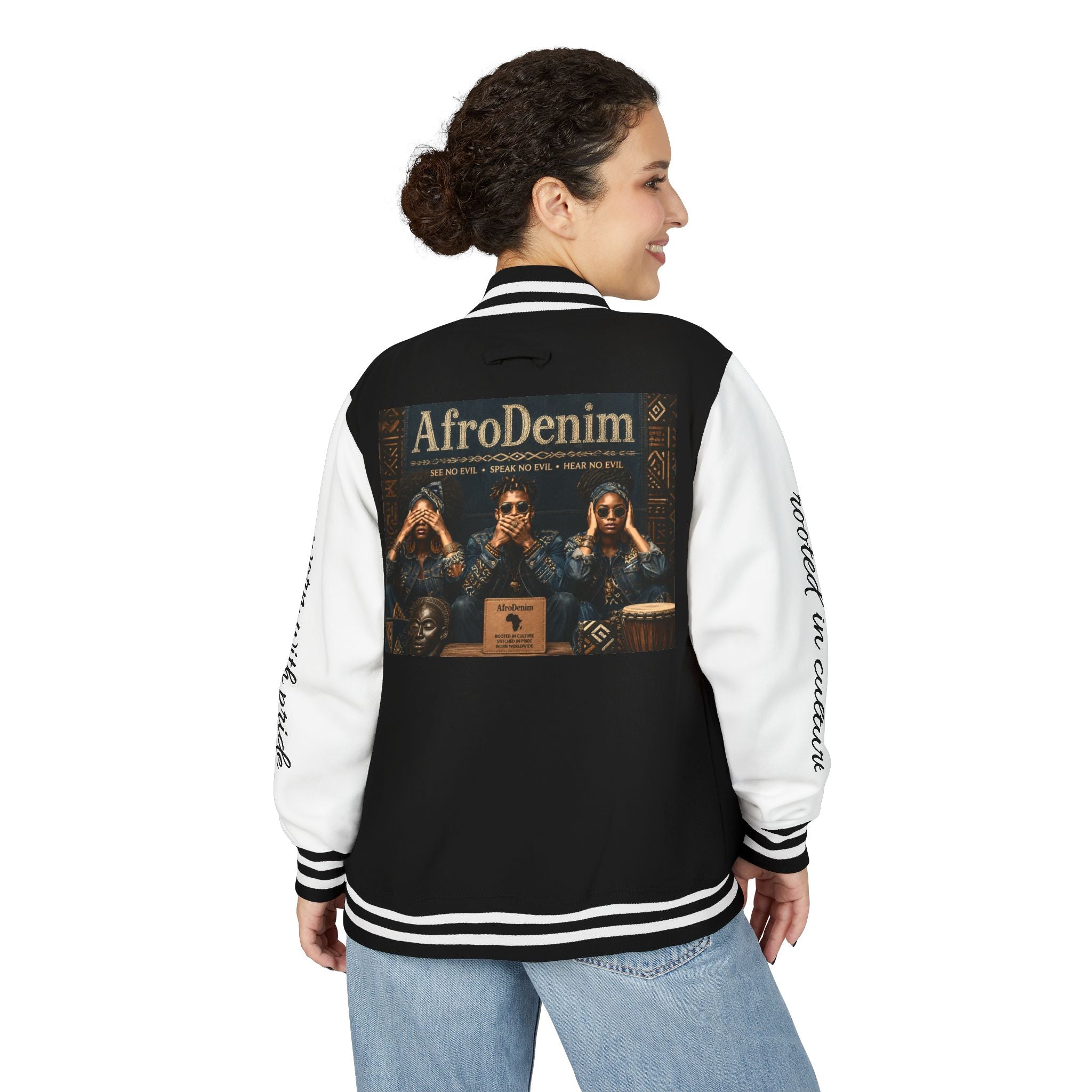 Letterman Jacket — 'AfroDenim' No Evil Cultural Pride Varsity Jacket