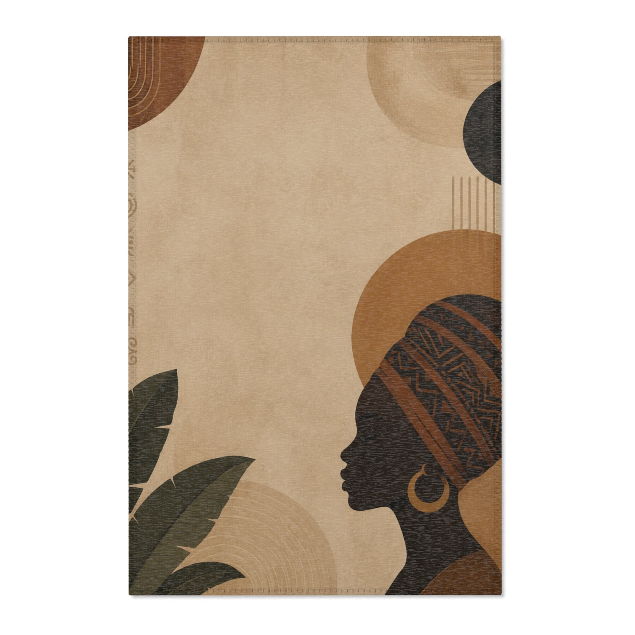 African Silhouette Area Rug — Neutral Boho Decorative Accent Mat