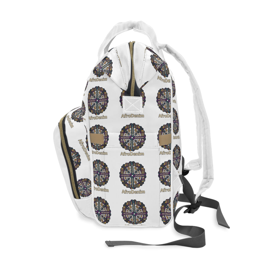 AfroDenim Pattern Multifunctional Diaper Backpack — Stylish Baby Bag with Ethnic Print