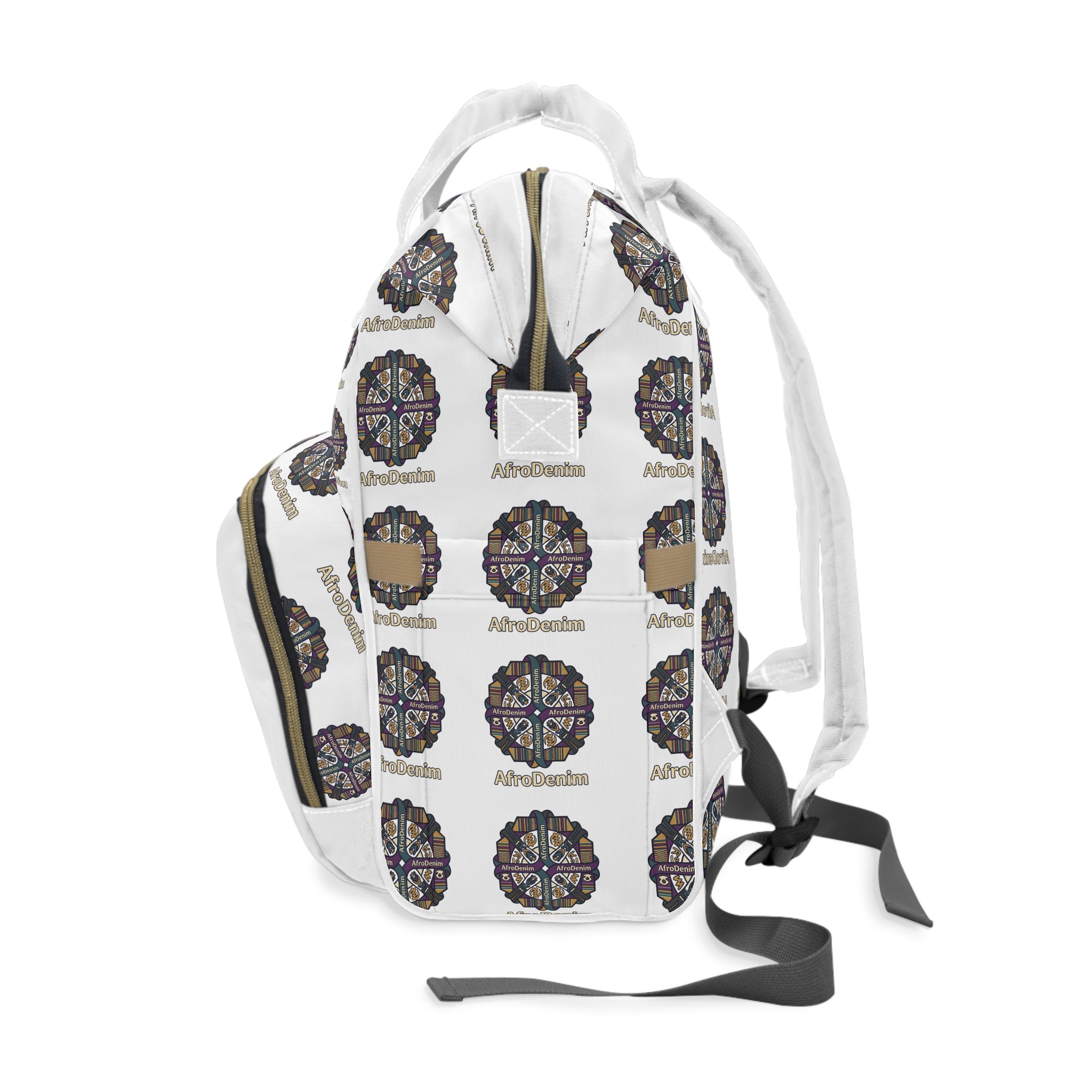AfroDenim Pattern Multifunctional Diaper Backpack — Stylish Baby Bag with Ethnic Print