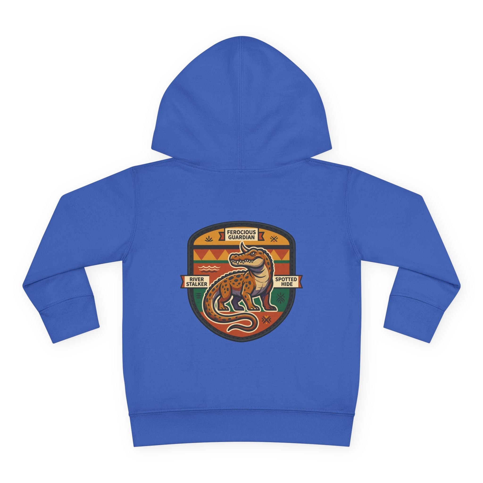 Toddler Hoodie — Retro Dinosaur Badge Pullover ("afrorodim" Chest Logo)