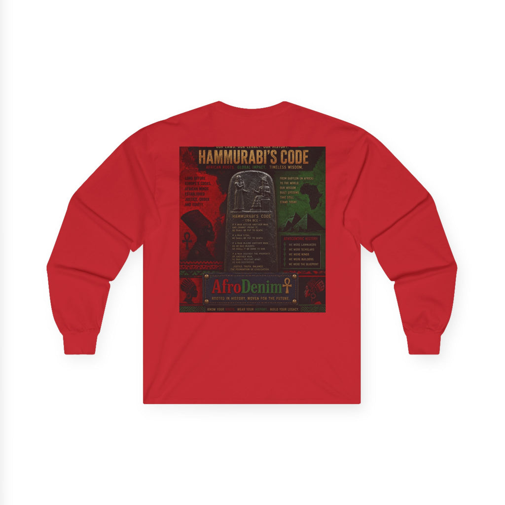 Long Sleeve Tee — Hammurabi's Code AfroDenim Graphic