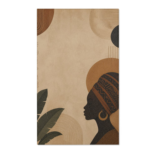 African Silhouette Area Rug — Neutral Boho Decorative Accent Mat