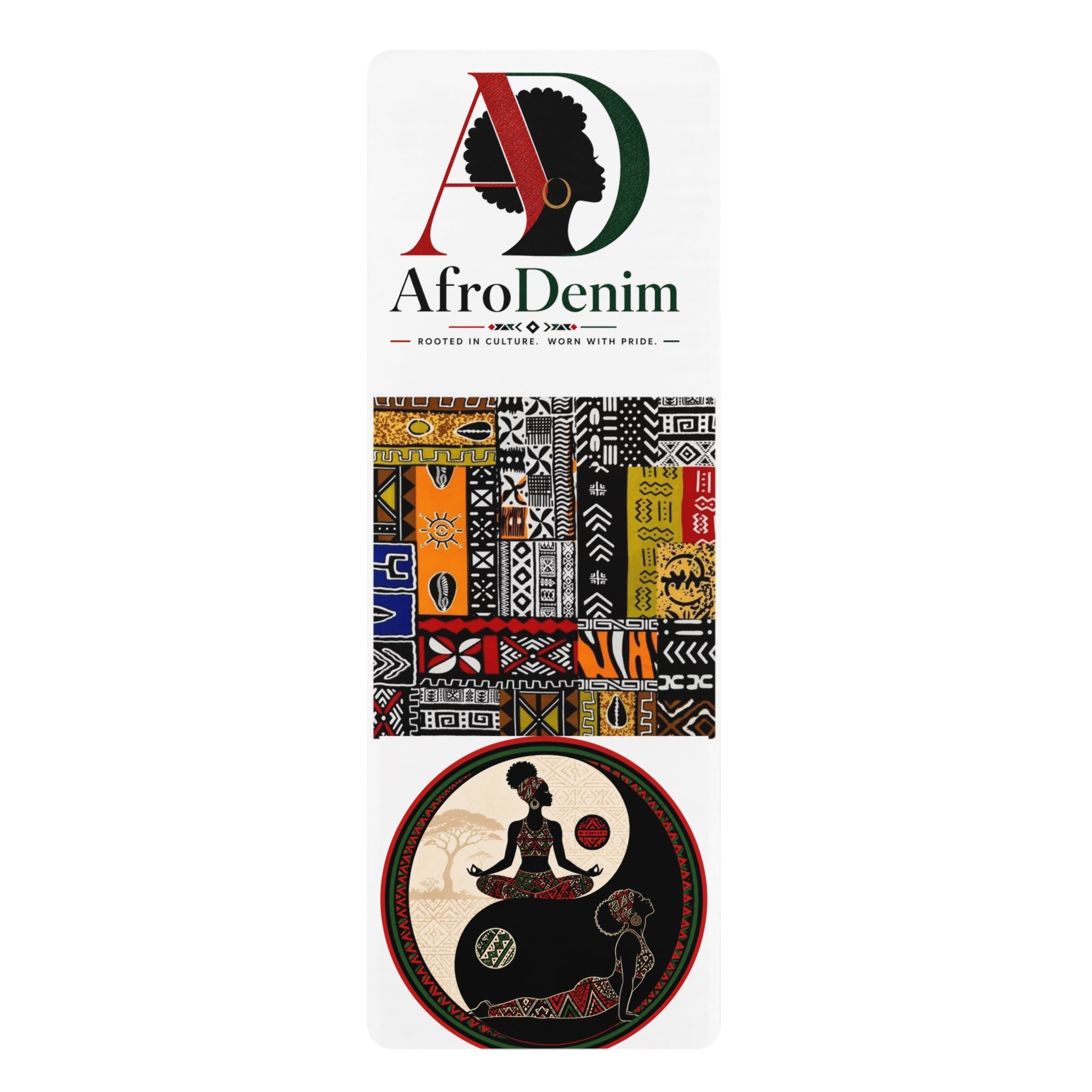 AfroDenim Rubber Yoga Mat — African Patterned Yoga Mat with Afrocentric Yin-Yang Design