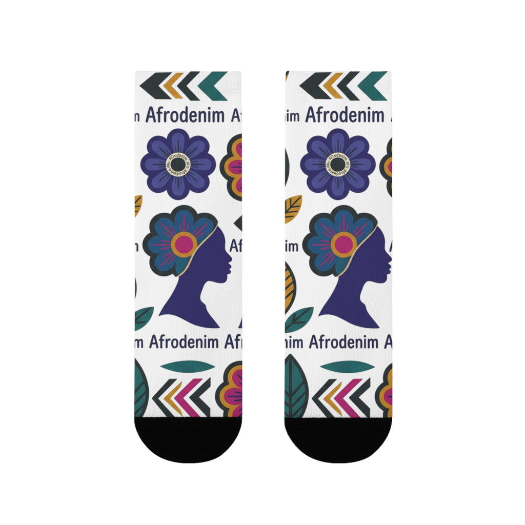 Afrodenim Floral Crew Socks — Colorful Dove & Flower Sublimation Socks (EU)