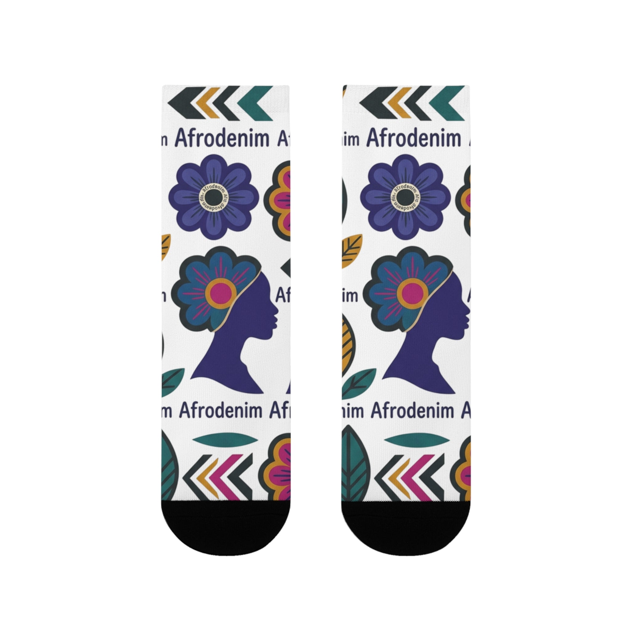 Afrodenim Floral Crew Socks — Colorful Dove & Flower Sublimation Socks (EU)