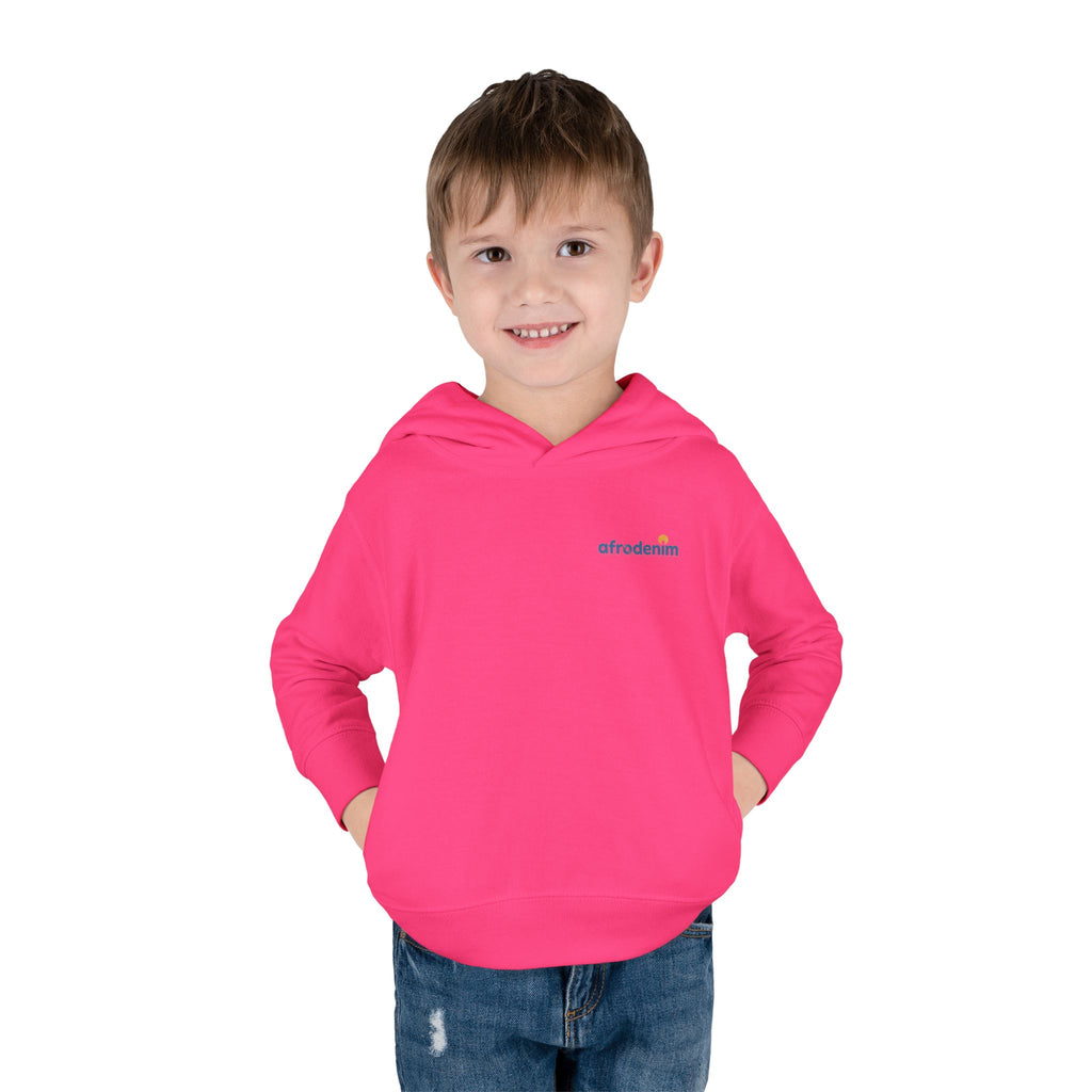 Toddler Hoodie — Retro Dinosaur Badge Pullover ("afrorodim" Chest Logo)