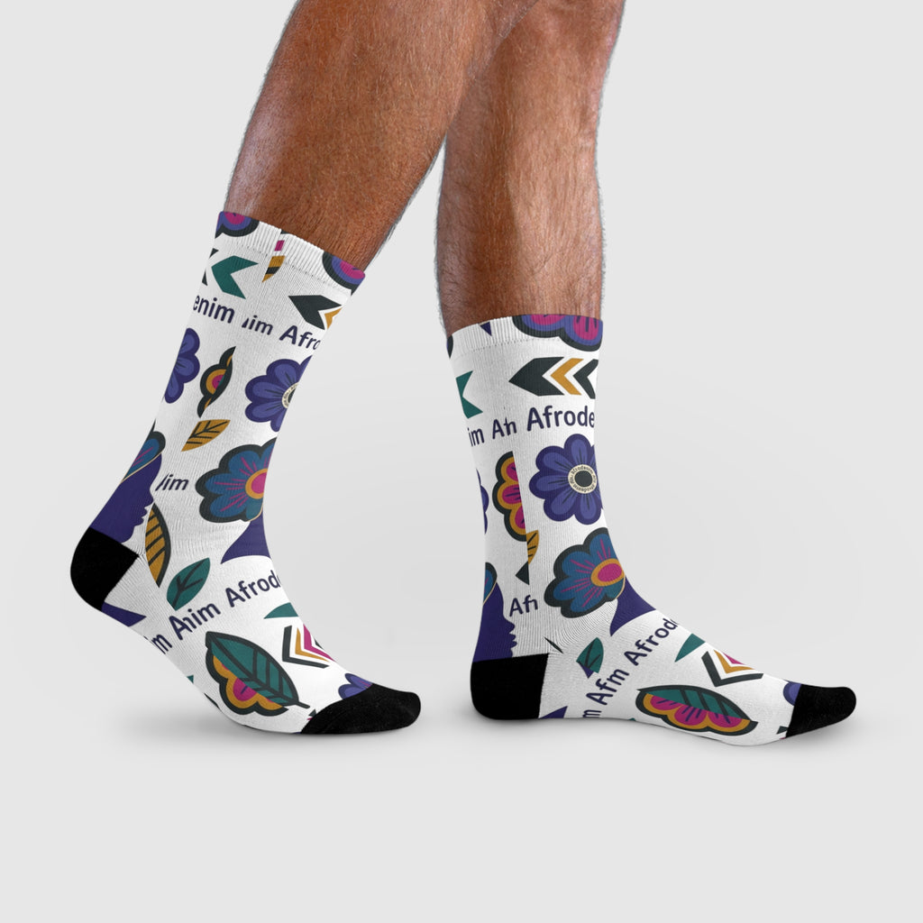 Afrodenim Floral Crew Socks — Colorful Dove & Flower Sublimation Socks (EU)