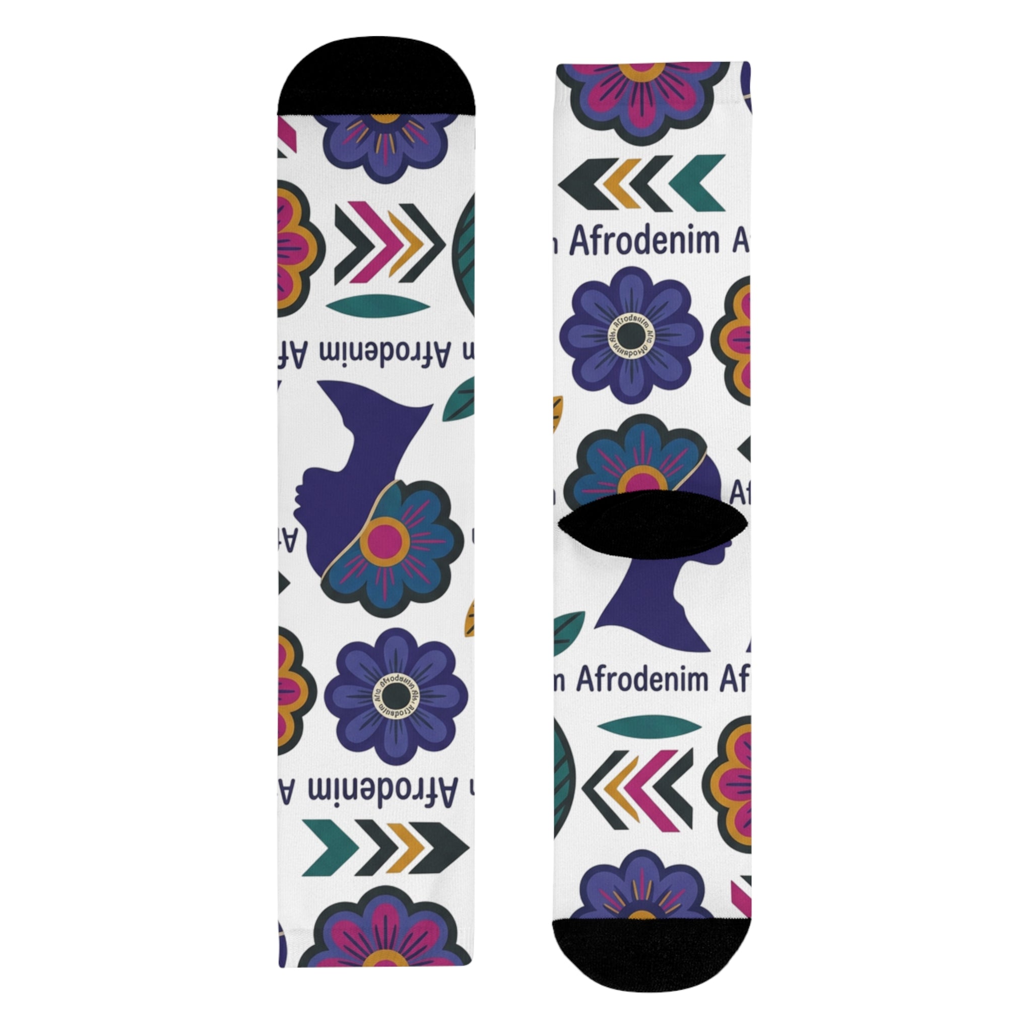 Afrodenim Floral Crew Socks — Colorful Dove & Flower Sublimation Socks (EU)