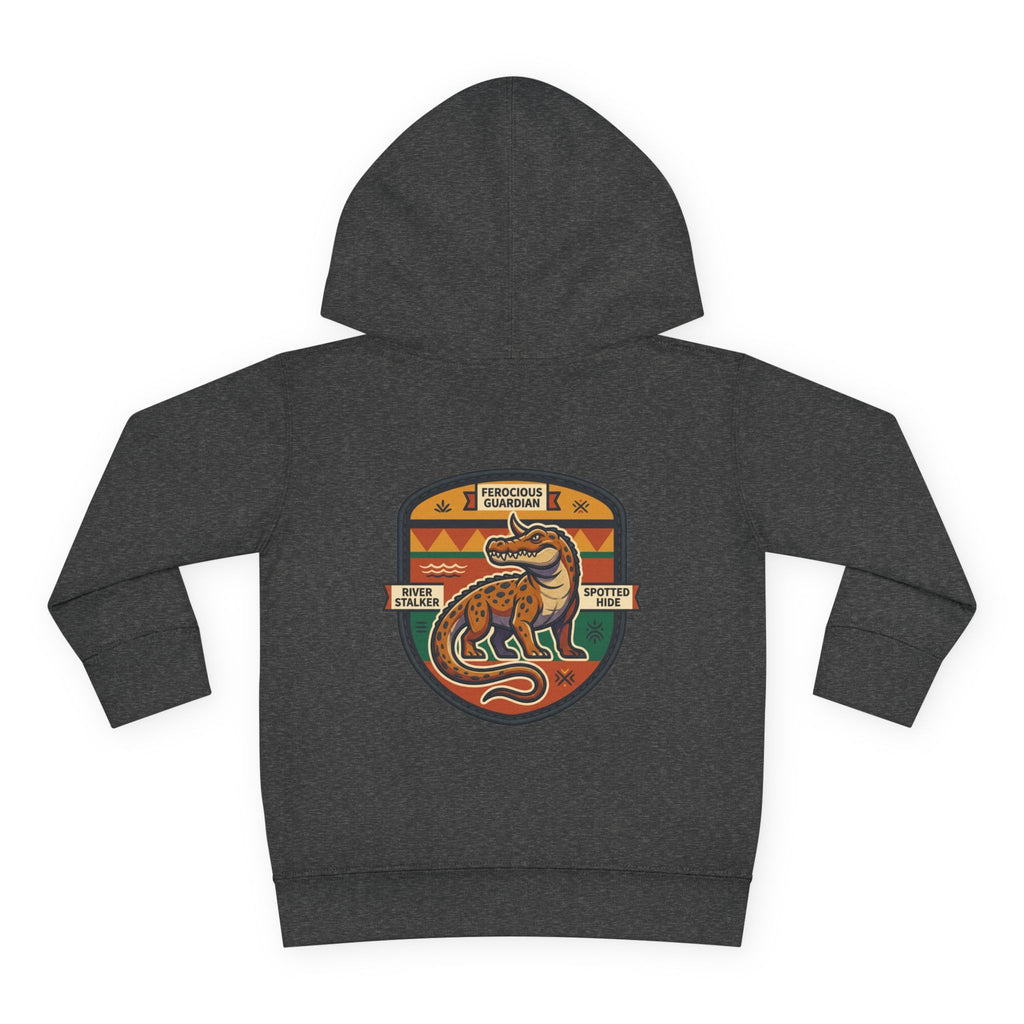Toddler Hoodie — Retro Dinosaur Badge Pullover ("afrorodim" Chest Logo)