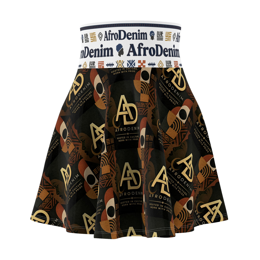 AfroDenim Patterned Skater Skirt — Afrocentric Logo Print