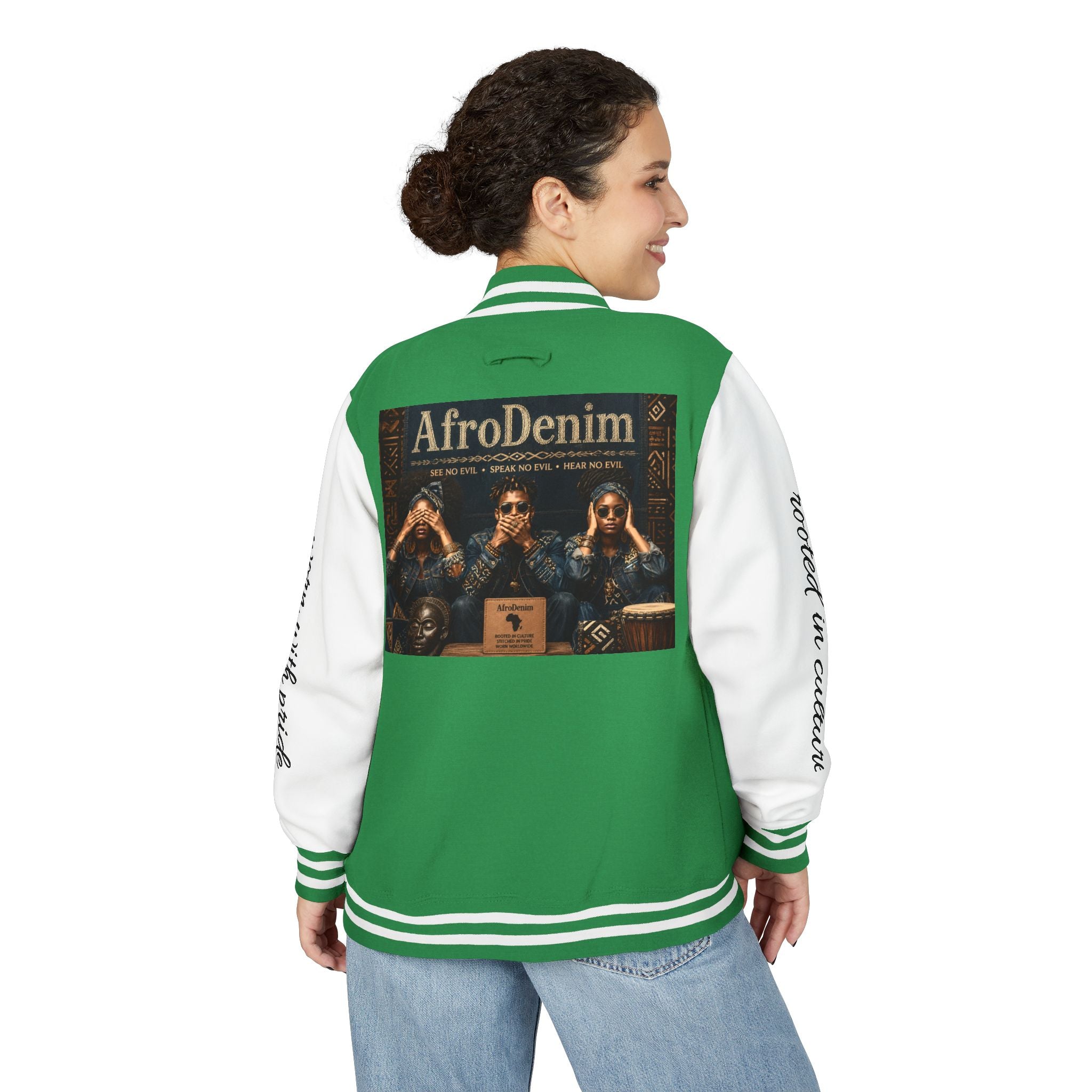 Letterman Jacket — 'AfroDenim' No Evil Cultural Pride Varsity Jacket