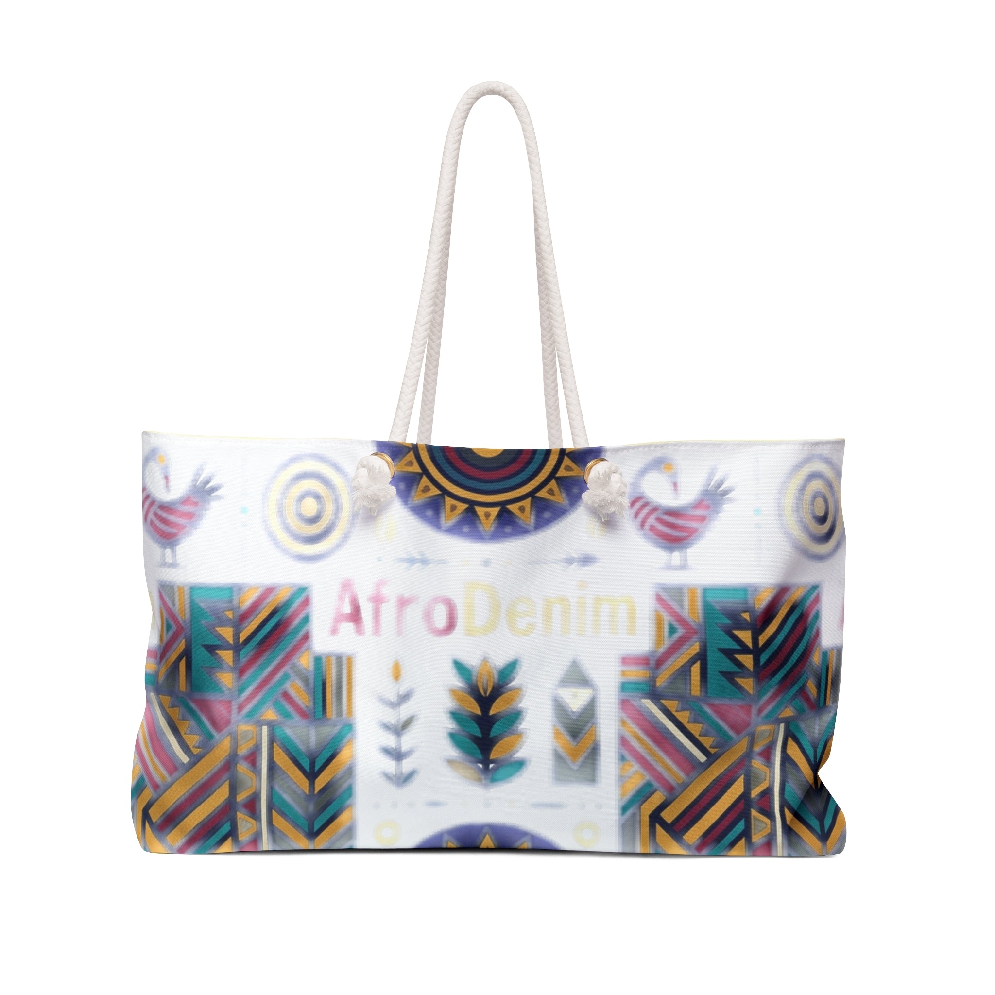 AfroDenim Geometric Weekender Bag – Colorful African-Inspired Travel Tote