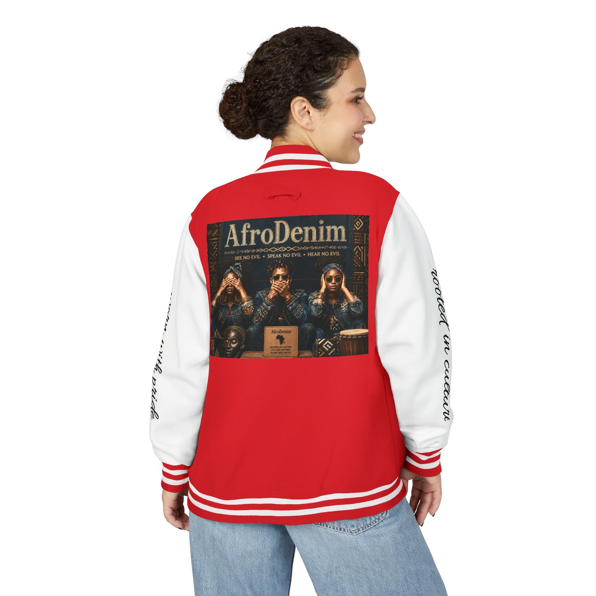 Letterman Jacket — 'AfroDenim' No Evil Cultural Pride Varsity Jacket