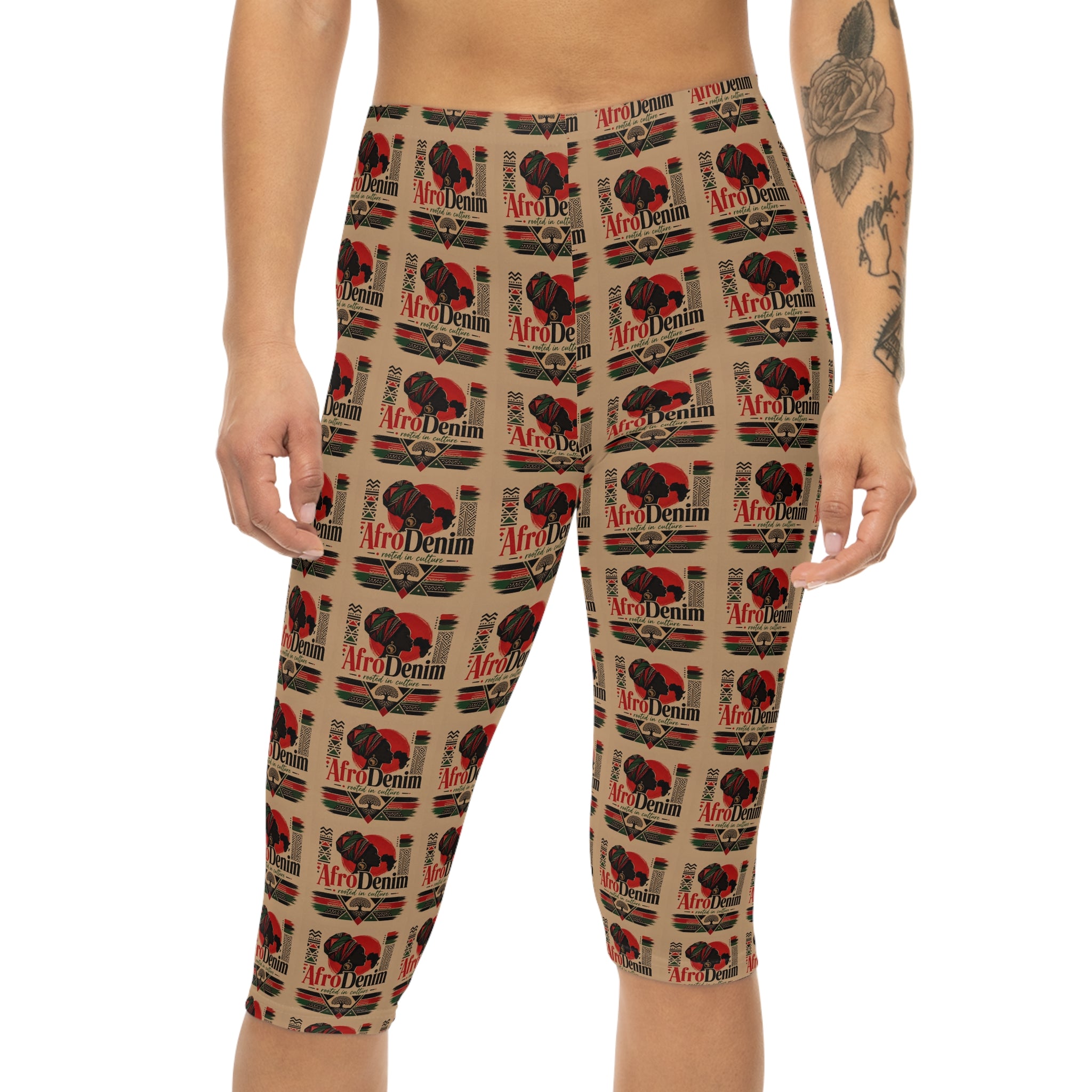 Capri Leggings — Retro Afro Denim Pattern (All-Over Print)