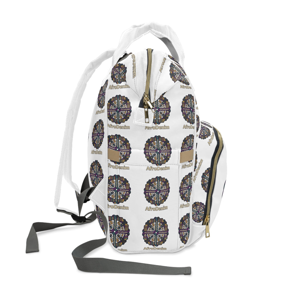 AfroDenim Pattern Multifunctional Diaper Backpack — Stylish Baby Bag with Ethnic Print