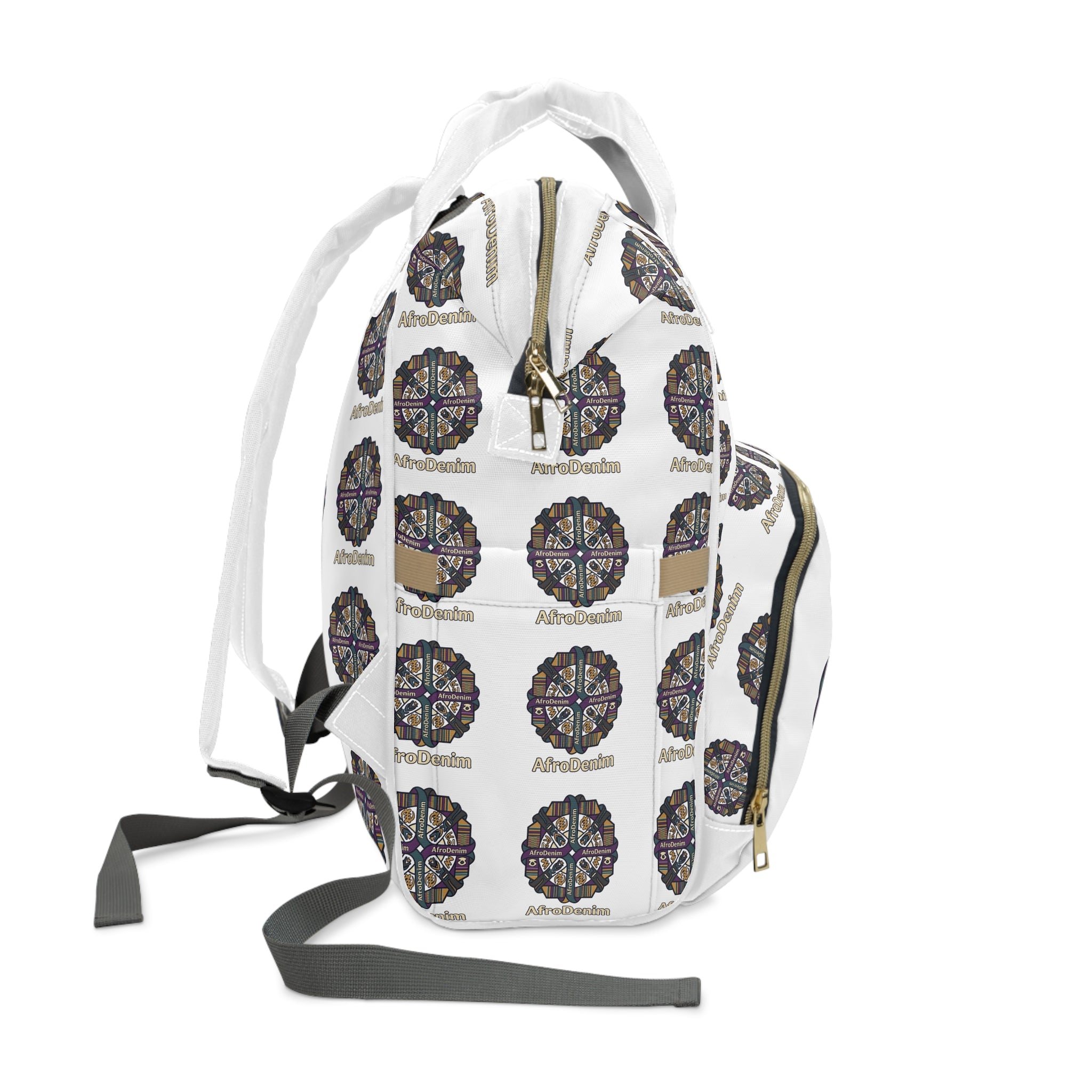 AfroDenim Pattern Multifunctional Diaper Backpack — Stylish Baby Bag with Ethnic Print