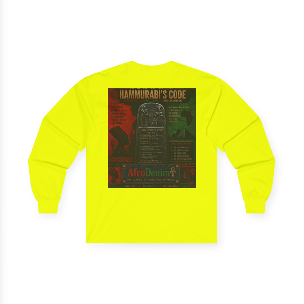 Long Sleeve Tee — Hammurabi's Code AfroDenim Graphic