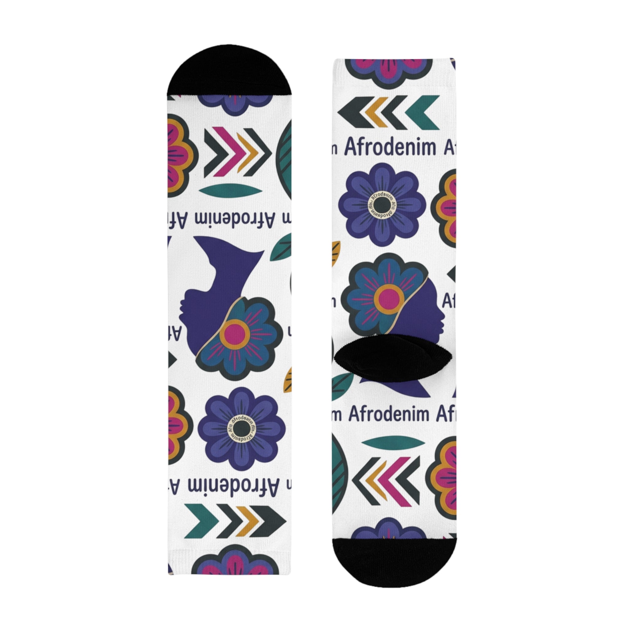 Afrodenim Floral Crew Socks — Colorful Dove & Flower Sublimation Socks (EU)