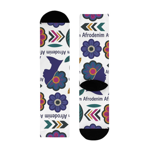 Afrodenim Floral Crew Socks — Colorful Dove & Flower Sublimation Socks (EU)