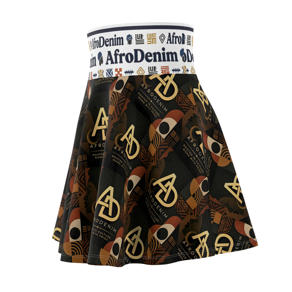 AfroDenim Patterned Skater Skirt — Afrocentric Logo Print