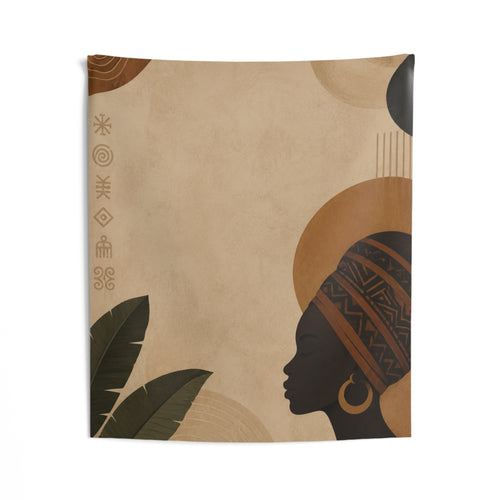 African Silhouette AfroDenim Wall Tapestry — Boho Earth Tone Decor