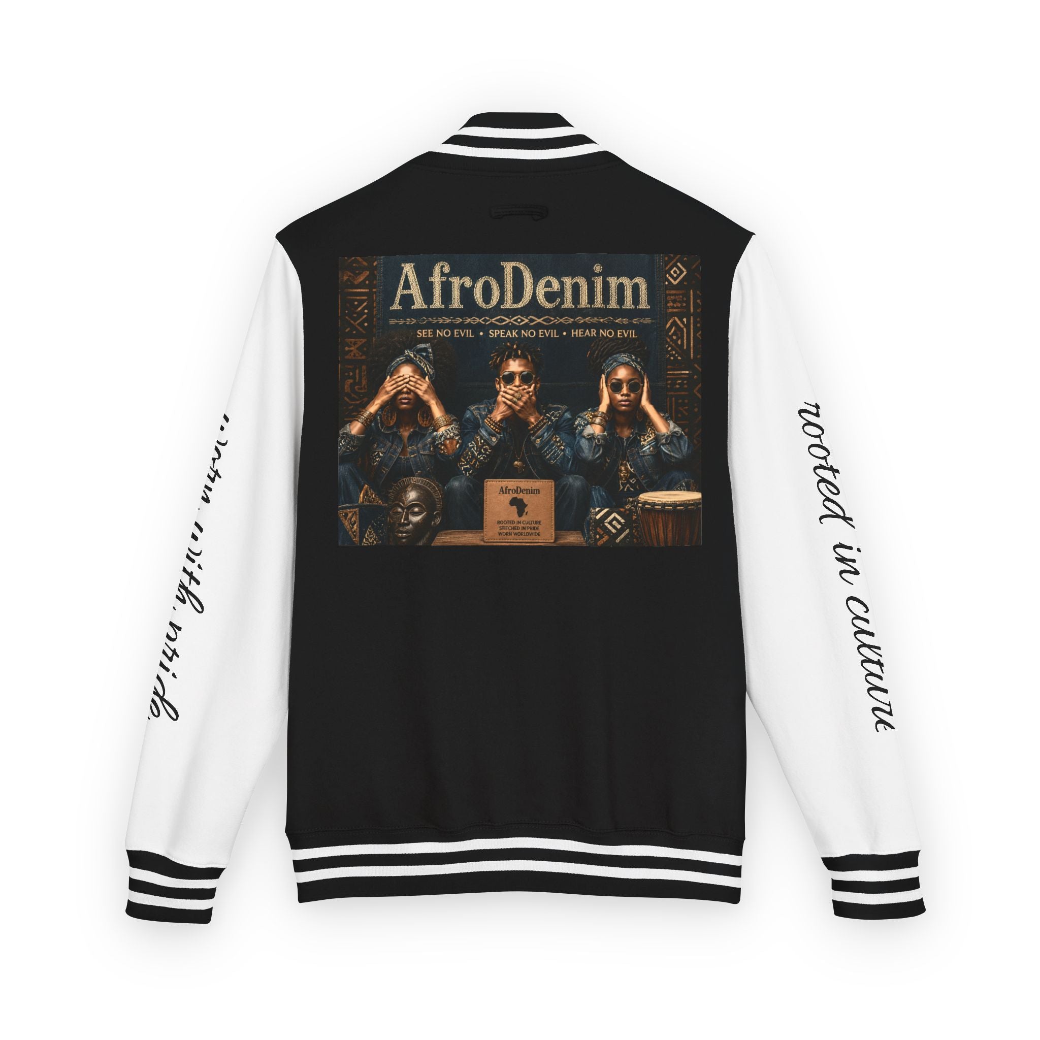 Letterman Jacket — 'AfroDenim' No Evil Cultural Pride Varsity Jacket
